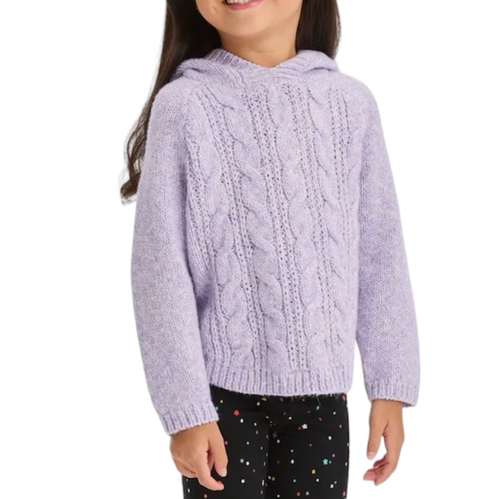 Cat & Jack Toddler Girls Purple Cable Pullover Hooded Sweater